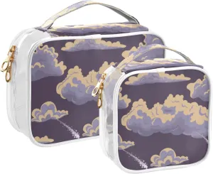 Meteors Clouds Travel Toiletry Bag for Women 2 Pack Clear Makeup Bag with Handles Waterproof Cosmetic Bag