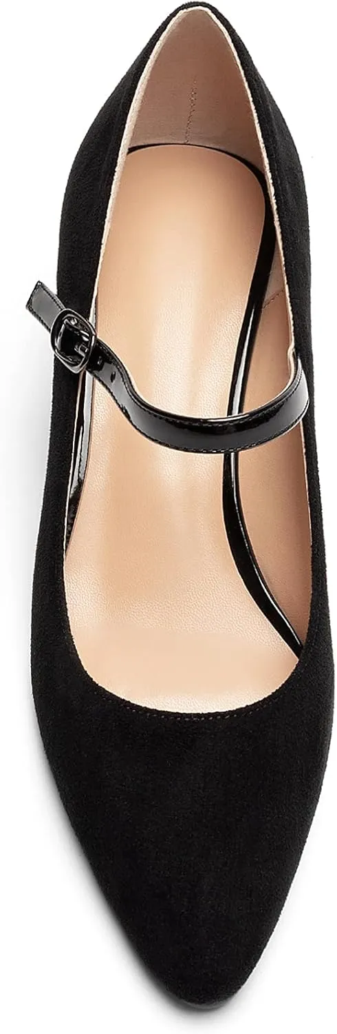 Mettesally Women's Wedge Pumps Pointed Toe Ankle Strap Mid Heel Comfortable Dress Shoes