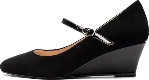 Mettesally Women's Wedge Pumps Pointed Toe Ankle Strap Mid Heel Comfortable Dress Shoes