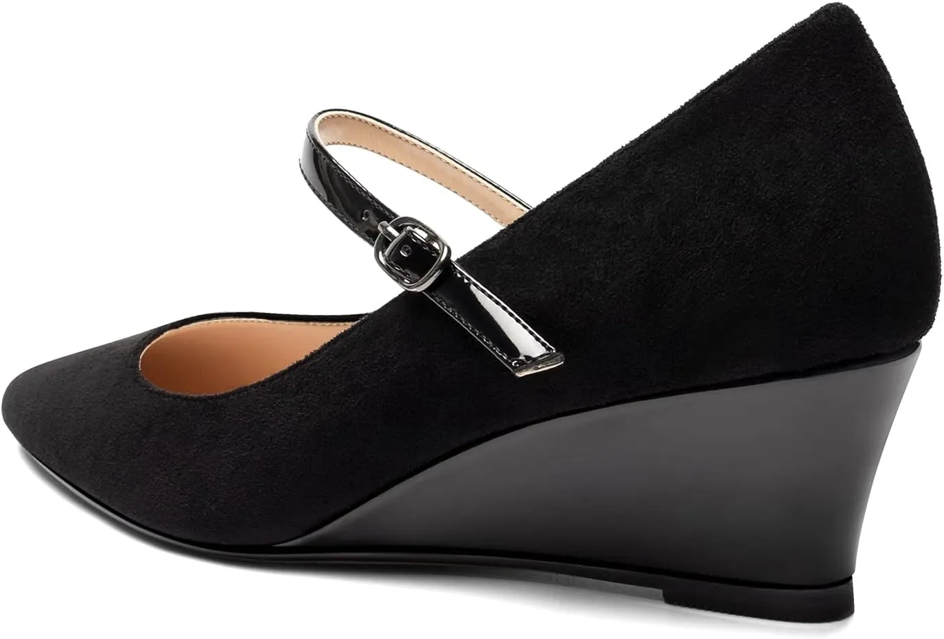Mettesally Women's Wedge Pumps Pointed Toe Ankle Strap Mid Heel Comfortable Dress Shoes