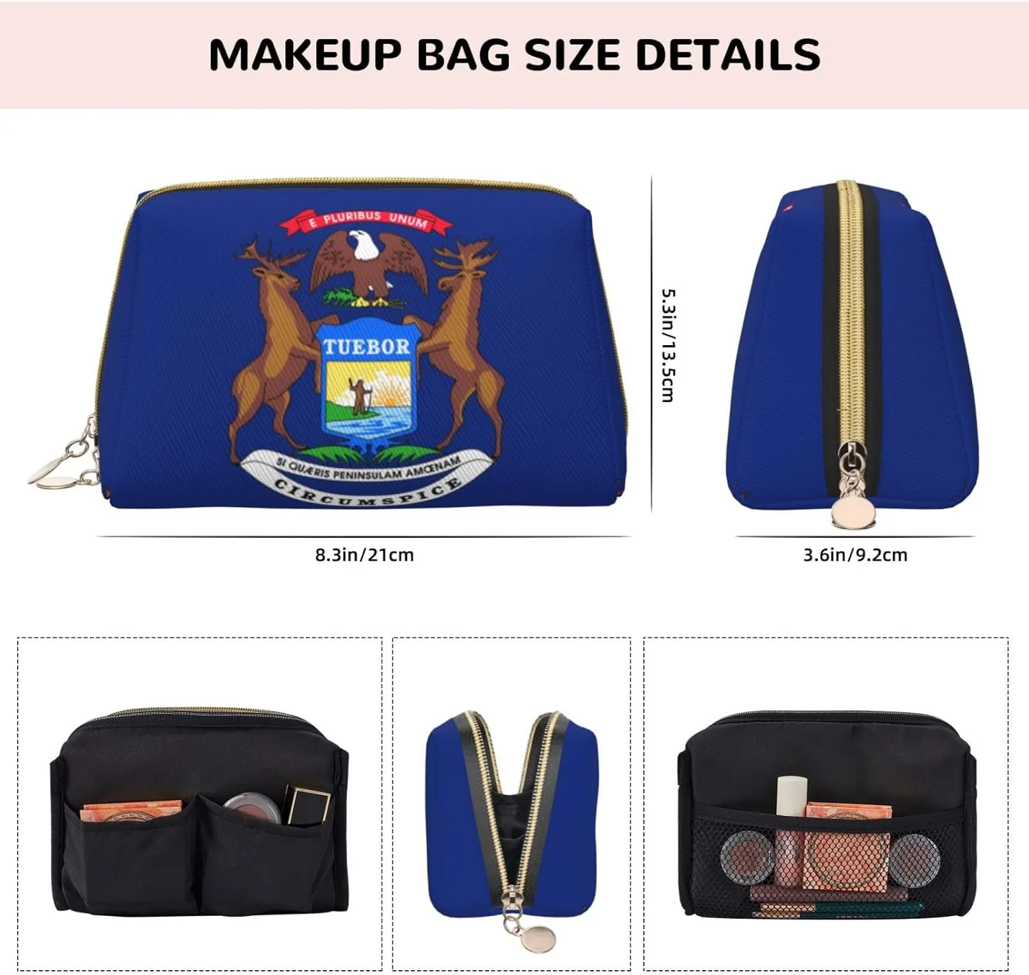 Michigan State Flagmakeup Bag Organizer,Toiletry Cosmetic Bag,Zipper Pouch Brushes Storage Case(Large)