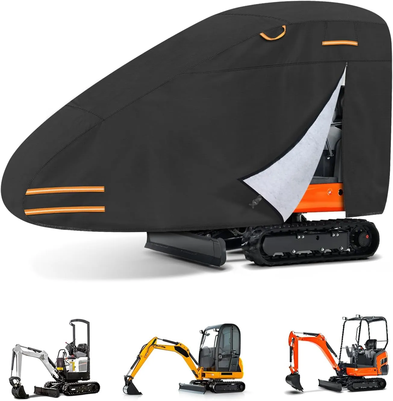 Mini Excavator Cover Fits 3000-4000 lbs Models, 420D Oxford-Fabric Zippered Excavators Cover Compatible with Bobcat E20/Kubota U17/John Deere 17G/Yanmar ViO17, Waterproof UV Dust Snow Rain Protection