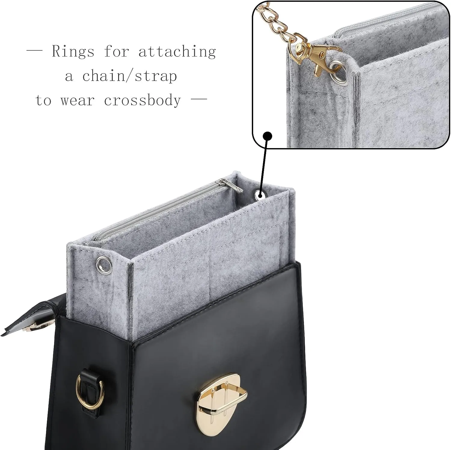 Mini Felt Purse Organizer Insert Small Tote Bag organizer with Zipper
