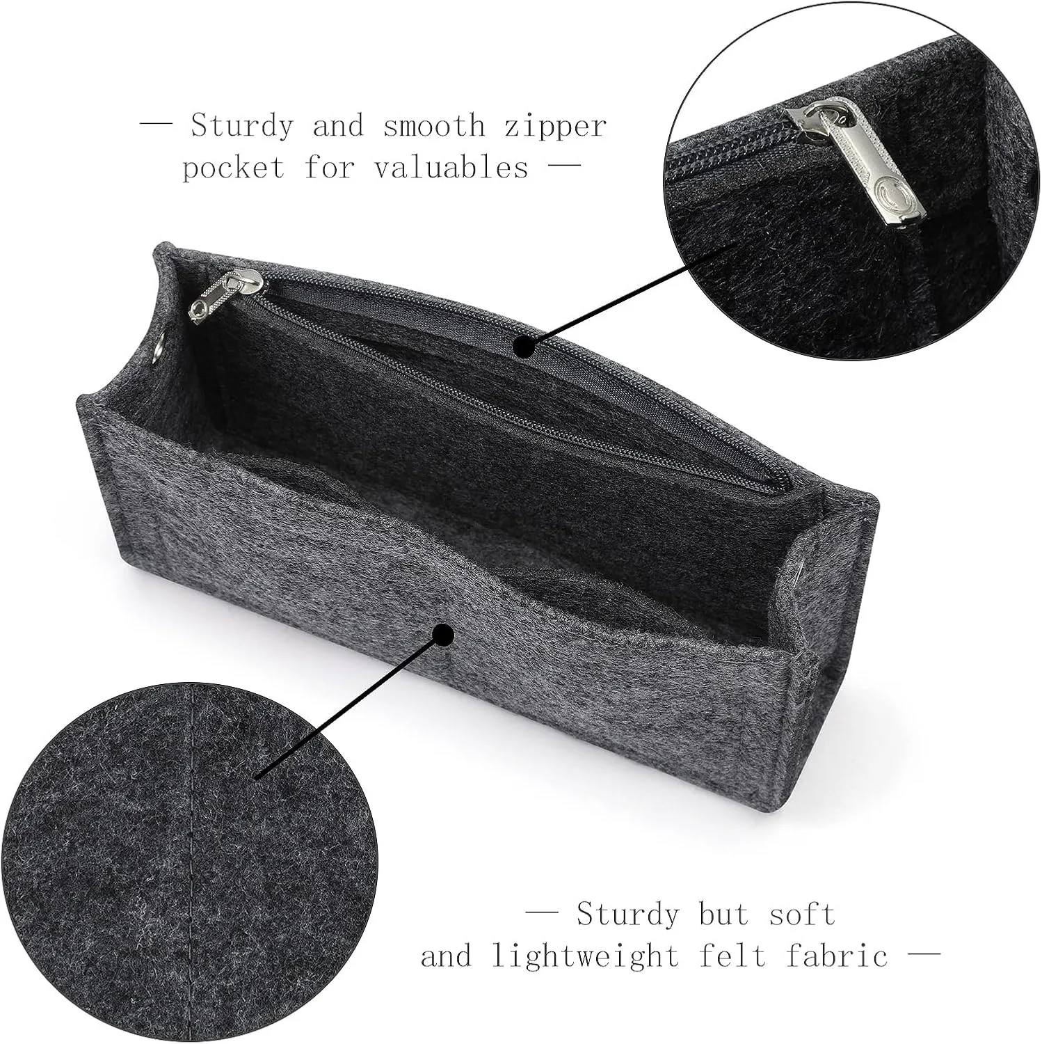 Mini Felt Purse Organizer Insert Small Tote Bag organizer with Zipper