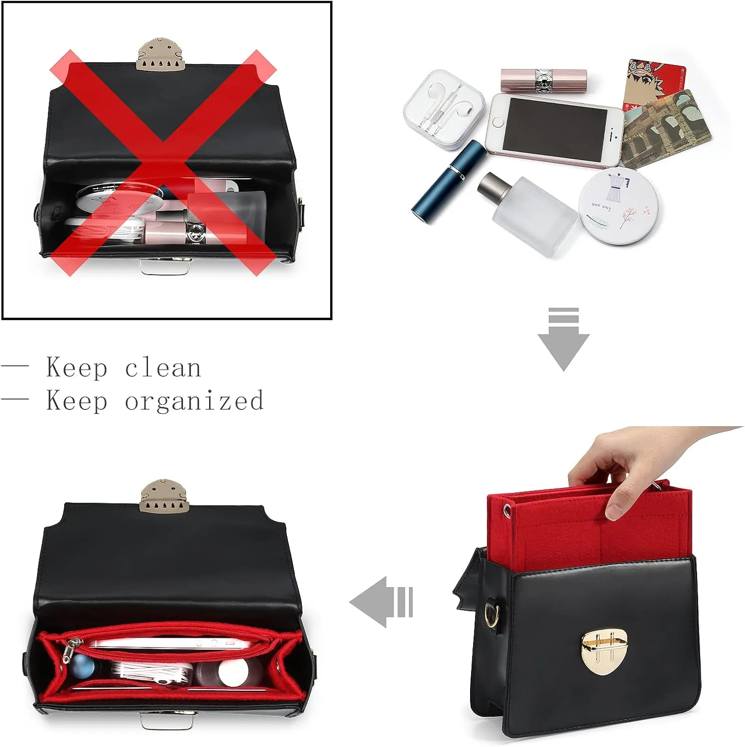 Mini Felt Purse Organizer Insert Small Tote Bag organizer with Zipper