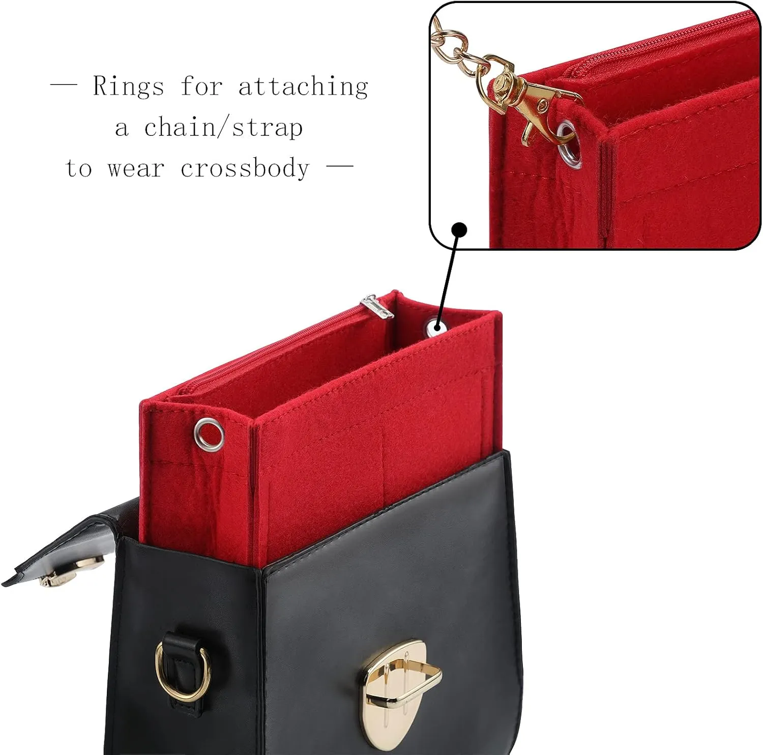 Mini Felt Purse Organizer Insert Small Tote Bag organizer with Zipper