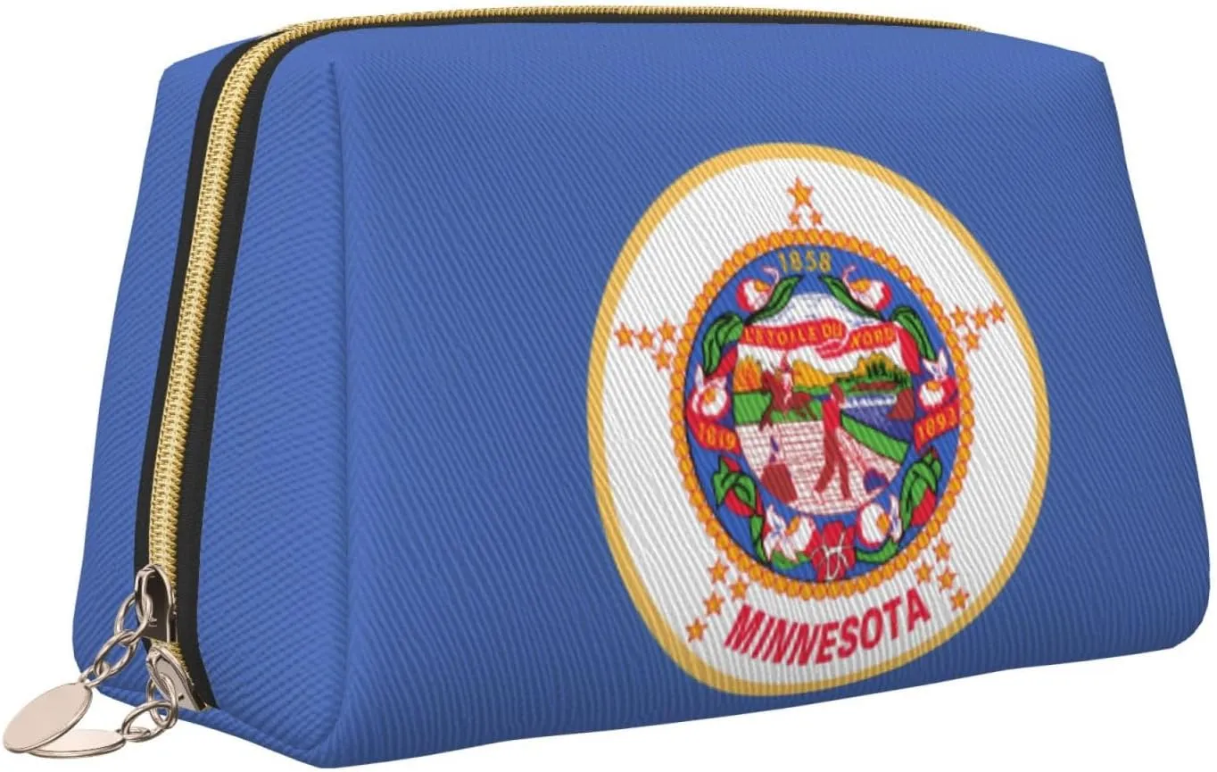Minnesota State Flagmakeup Bag Organizer,Toiletry Cosmetic Bag,Zipper Pouch Brushes Storage Case(Large)