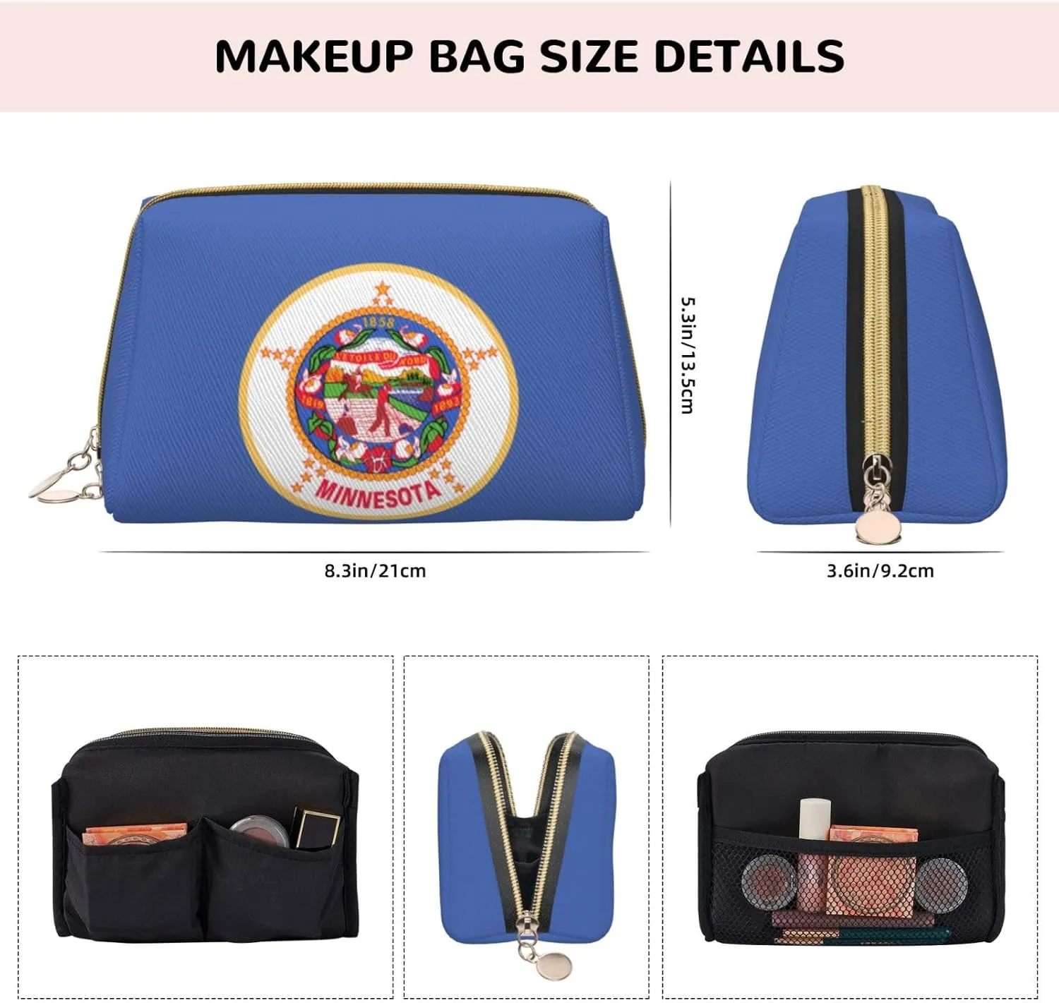 Minnesota State Flagmakeup Bag Organizer,Toiletry Cosmetic Bag,Zipper Pouch Brushes Storage Case(Large)