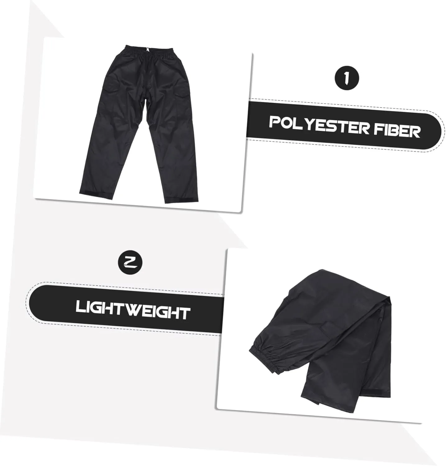 Mipcase Men's Waterproof Pants Double-Layered Rainproof Pants Elastic Waistband Black
