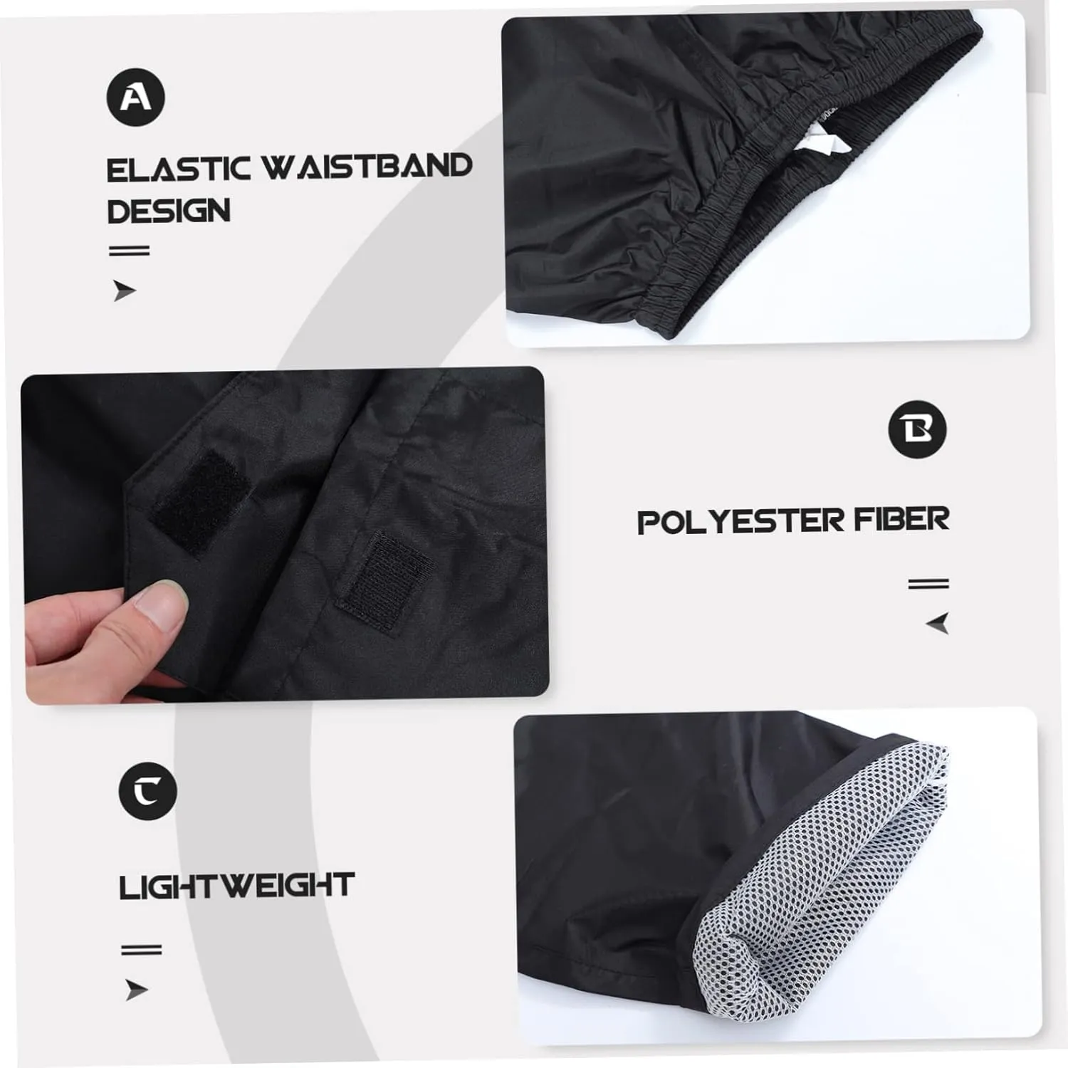 Mipcase Men's Waterproof Pants Double-Layered Rainproof Pants Elastic Waistband Black