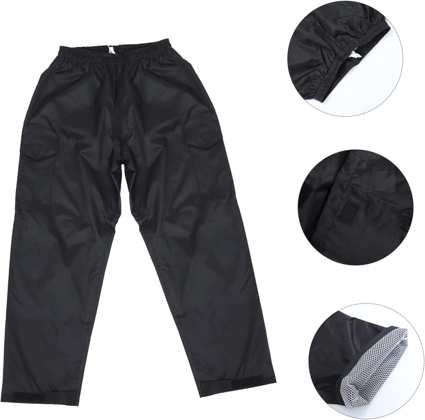 Mipcase Men's Waterproof Pants Double-Layered Rainproof Pants Elastic Waistband Black