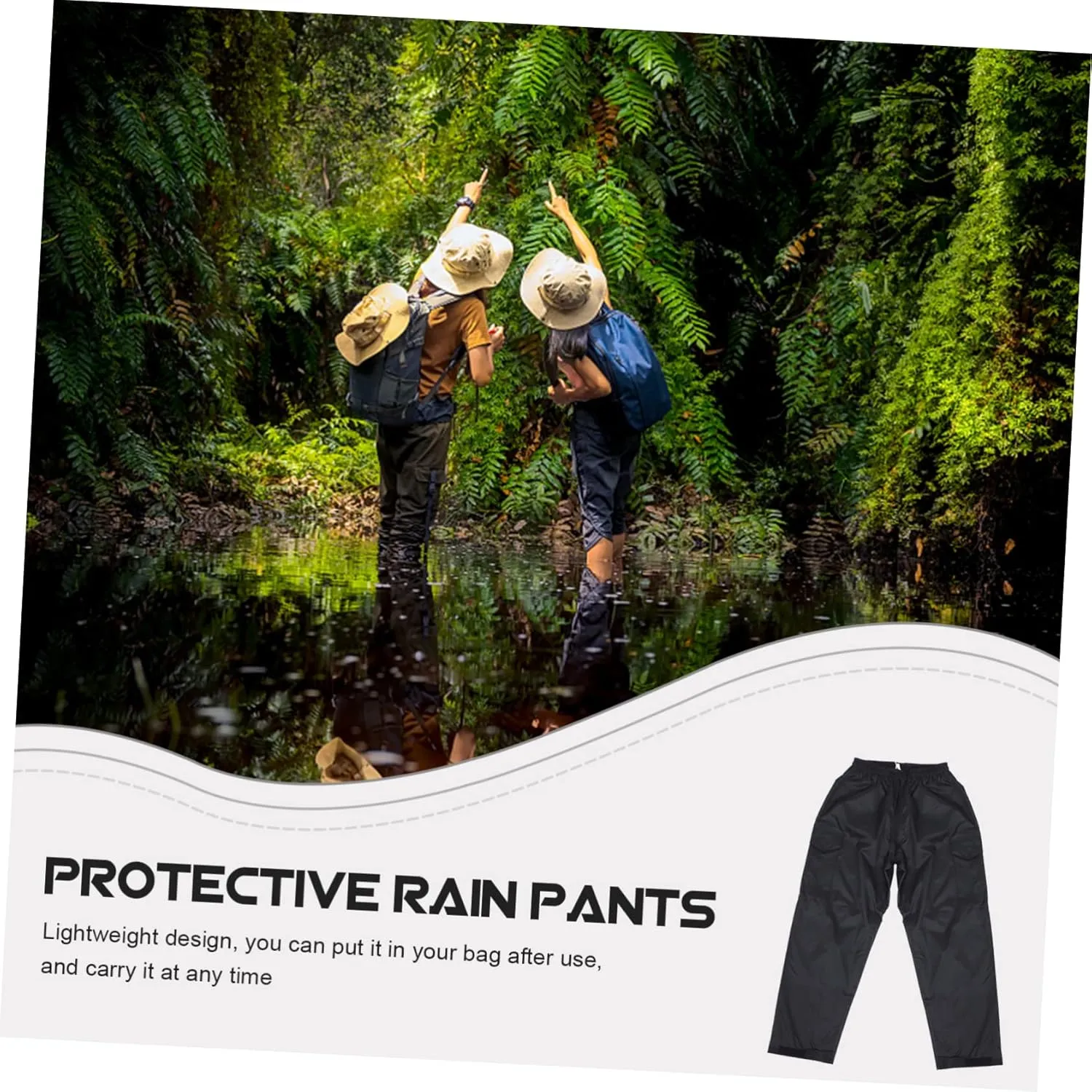 Mipcase Men's Waterproof Pants Double-Layered Rainproof Pants Elastic Waistband Black
