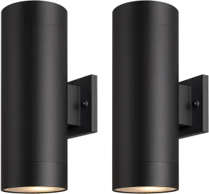 mirrea 14" Modern Outdoor Porch Light Patio Light in 2 Lights with Aluminum Cylinder and Tempered Glass Cover Waterproof Wall Sconce 2 Pack (Matte Black)