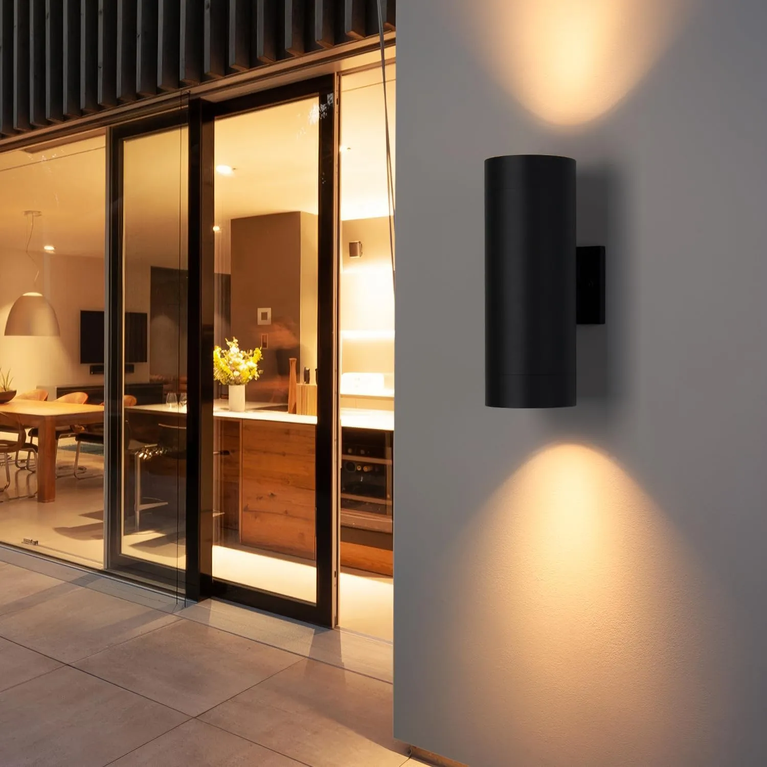mirrea 14" Modern Outdoor Porch Light Patio Light in 2 Lights with Aluminum Cylinder and Tempered Glass Cover Waterproof Wall Sconce 2 Pack (Matte Black)