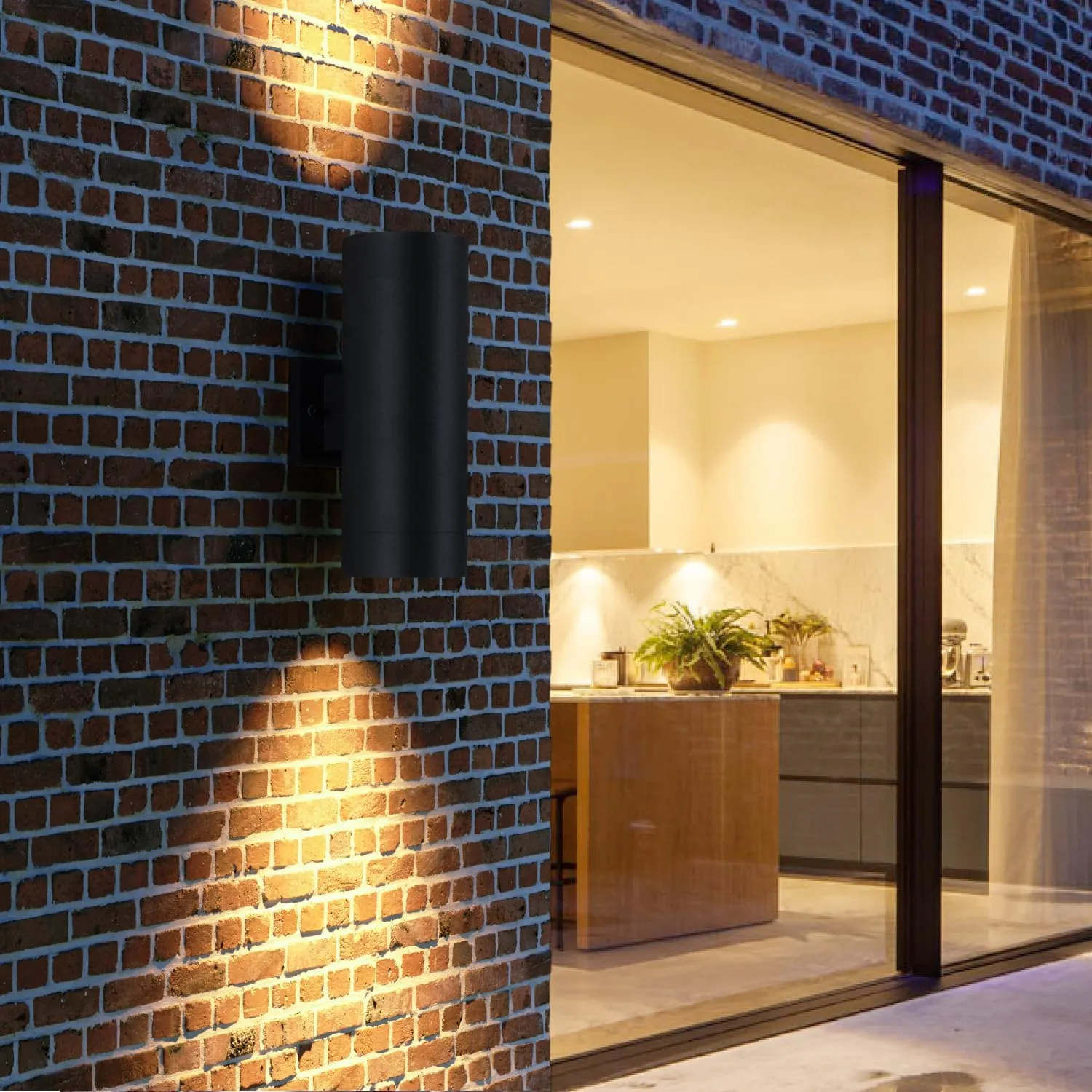 mirrea 14" Modern Outdoor Porch Light Patio Light in 2 Lights with Aluminum Cylinder and Tempered Glass Cover Waterproof Wall Sconce 2 Pack (Matte Black)