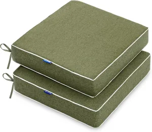 MIULEE 19 x 19 x 3 Inch Outdoor Chair Cushions,Waterproof Seat Cushions for Patio Furniture Garden with Ties Patio Chair Cushions Set of 2,Green