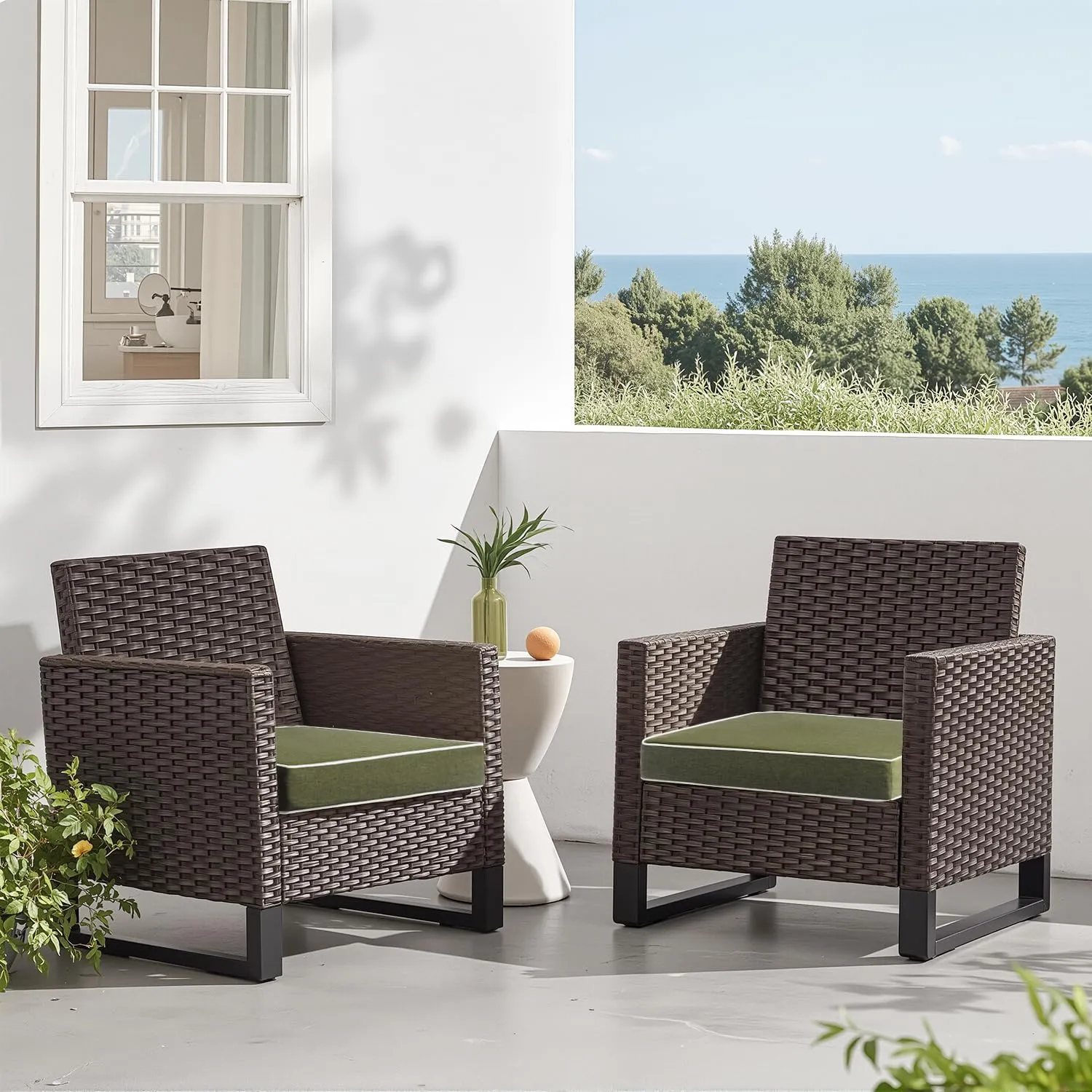 MIULEE 19 x 19 x 3 Inch Outdoor Chair Cushions,Waterproof Seat Cushions for Patio Furniture Garden with Ties Patio Chair Cushions Set of 2,Green