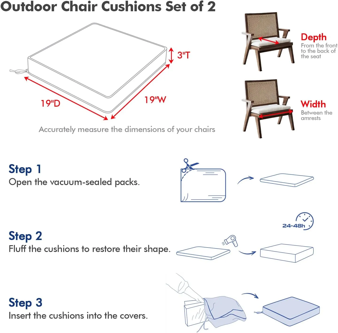 MIULEE 19 x 19 x 3 Inch Outdoor Chair Cushions,Waterproof Seat Cushions for Patio Furniture Garden with Ties Patio Chair Cushions Set of 2,Green