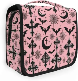 MNSRUU Hanging Toiletry Bag Black Gothic Moon Spider Webs and Bats Travel Makeup bag for Toiletries Portable Travel Toiletry Organizer Cosmetic Bags with Hanging Hook