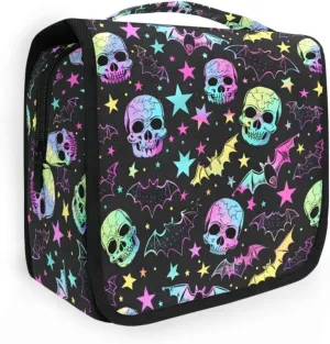 MNSRUU Hanging Toiletry Bag Gothic Bat Skull Stars Travel Makeup bag for Toiletries Portable Travel Toiletry Organizer Cosmetic Bags with Hanging Hook