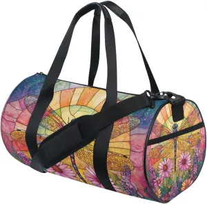 MNSRUU Sports Duffel Bags, Dragonfly Flower Stained Glass Athletic Gym Bag Overnight Workout Travel Tote Luggage for Men Women Yoga