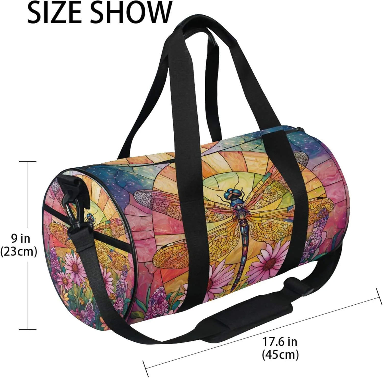 MNSRUU Sports Duffel Bags, Dragonfly Flower Stained Glass Athletic Gym Bag Overnight Workout Travel Tote Luggage for Men Women Yoga