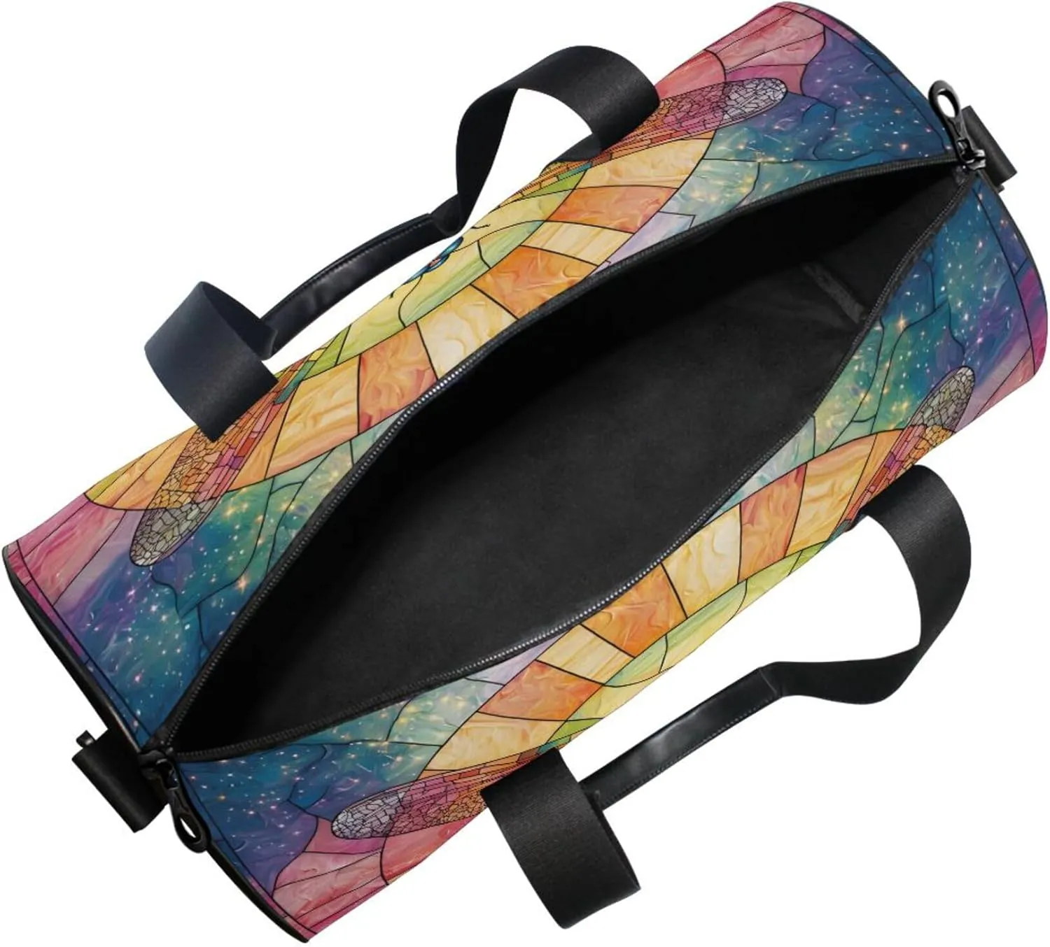 MNSRUU Sports Duffel Bags, Dragonfly Flower Stained Glass Athletic Gym Bag Overnight Workout Travel Tote Luggage for Men Women Yoga