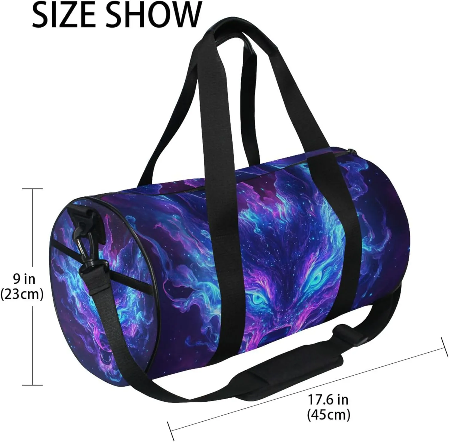 MNSRUU Sports Duffel Bags, Galaxy Wolf Face Blue Eyes Athletic Gym Bag Overnight Workout Travel Tote Luggage for Men Women Yoga