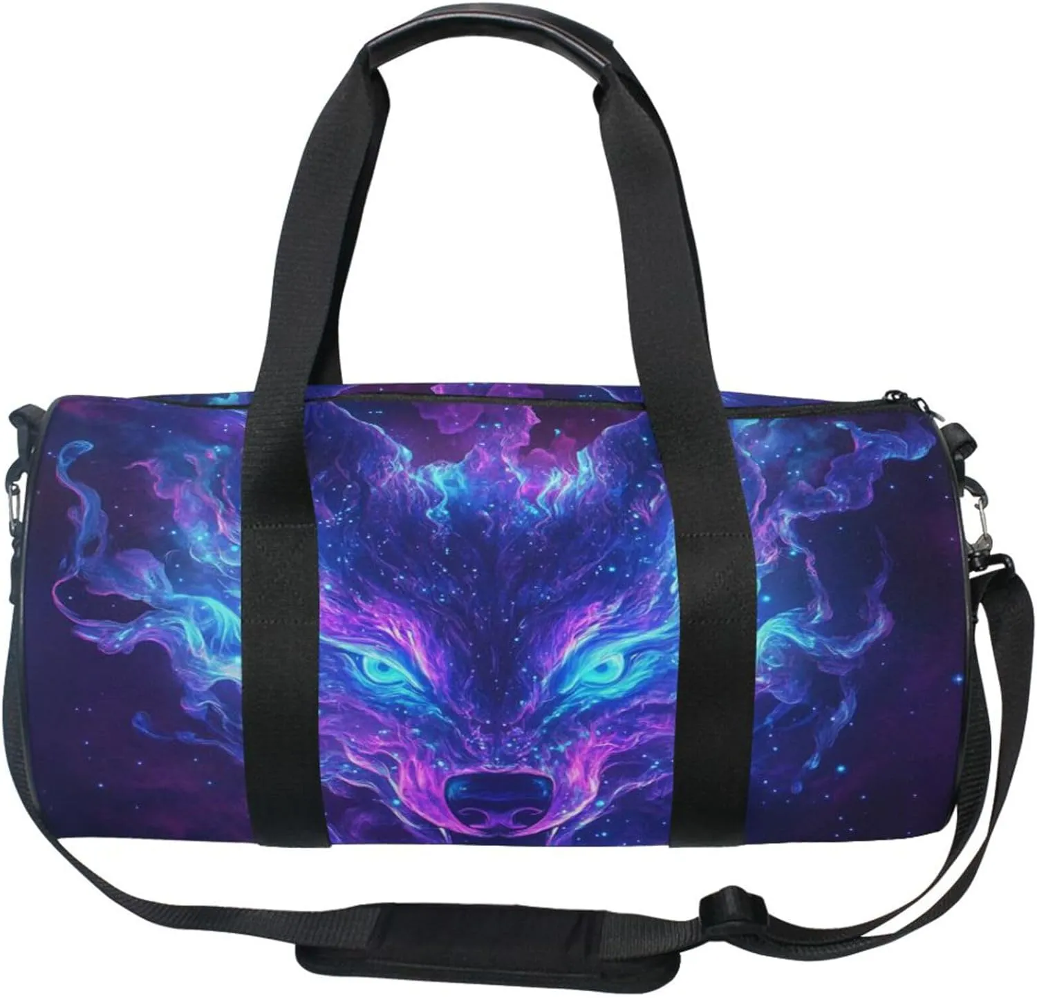 MNSRUU Sports Duffel Bags, Galaxy Wolf Face Blue Eyes Athletic Gym Bag Overnight Workout Travel Tote Luggage for Men Women Yoga