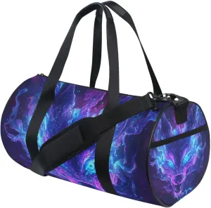 MNSRUU Sports Duffel Bags, Galaxy Wolf Face Blue Eyes Athletic Gym Bag Overnight Workout Travel Tote Luggage for Men Women Yoga