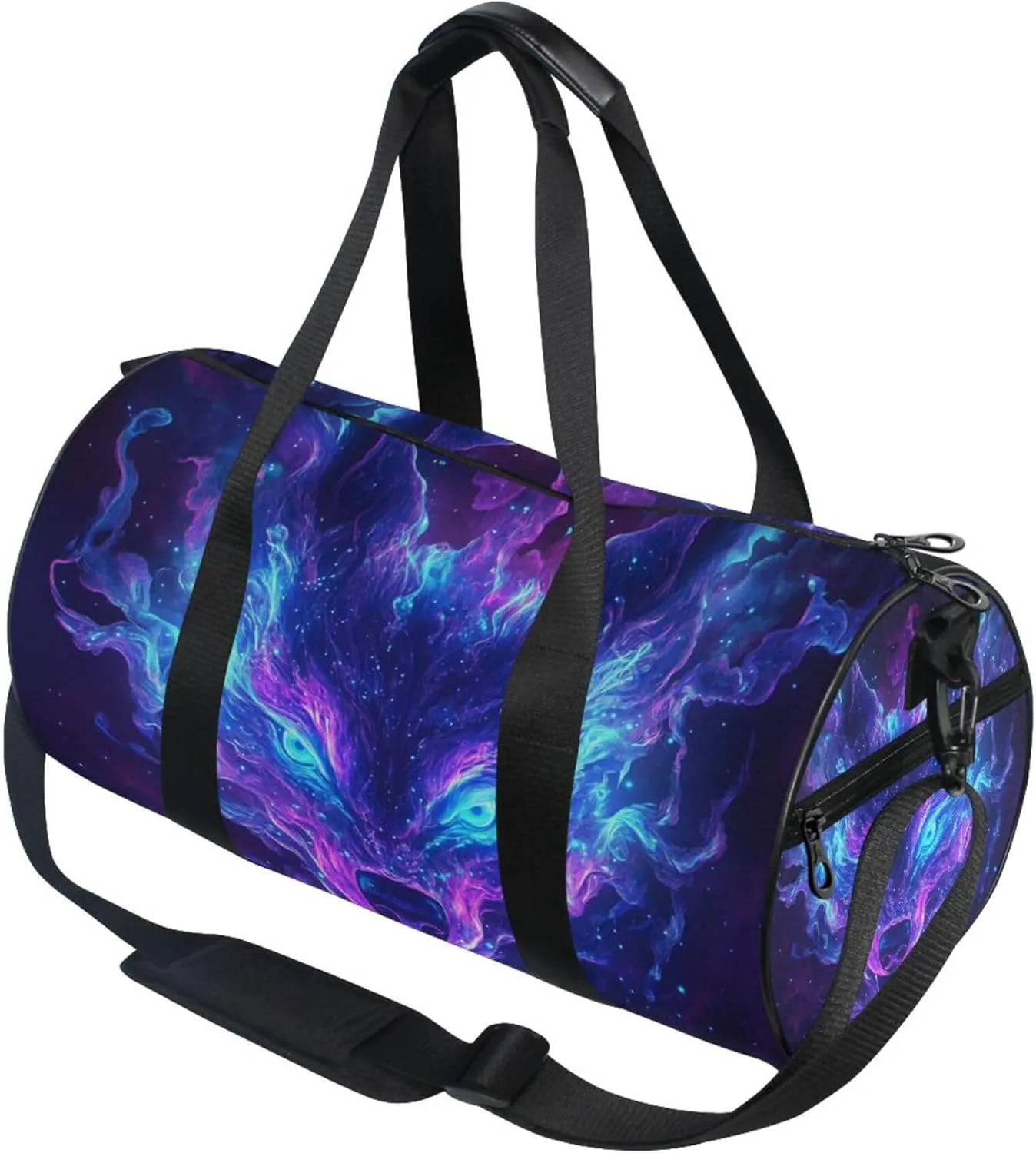 MNSRUU Sports Duffel Bags, Galaxy Wolf Face Blue Eyes Athletic Gym Bag Overnight Workout Travel Tote Luggage for Men Women Yoga
