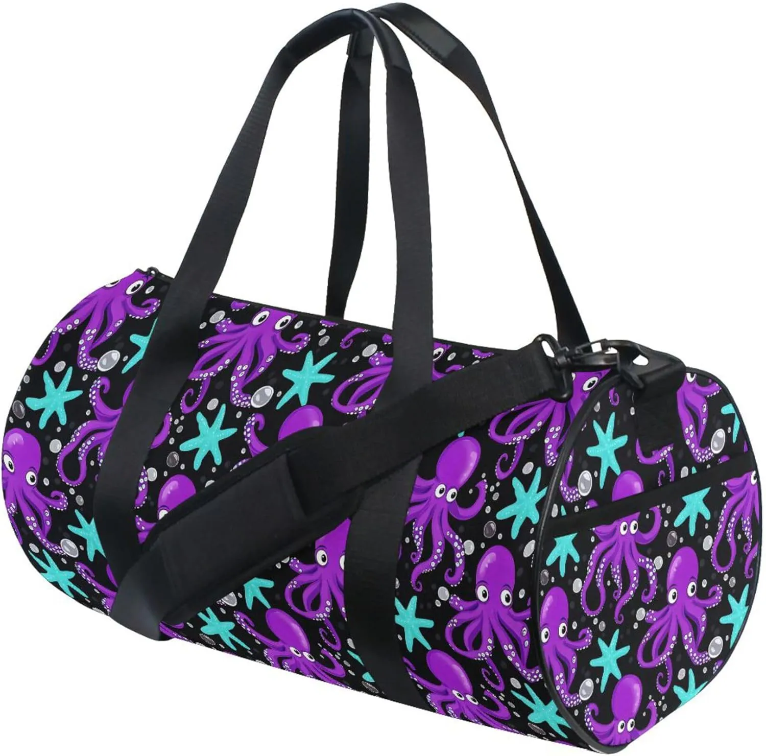 MNSRUU Sports Duffel Bags, Purple Octopus Starfish Athletic Gym Bag Overnight Workout Travel Tote Luggage for Men Women Yoga