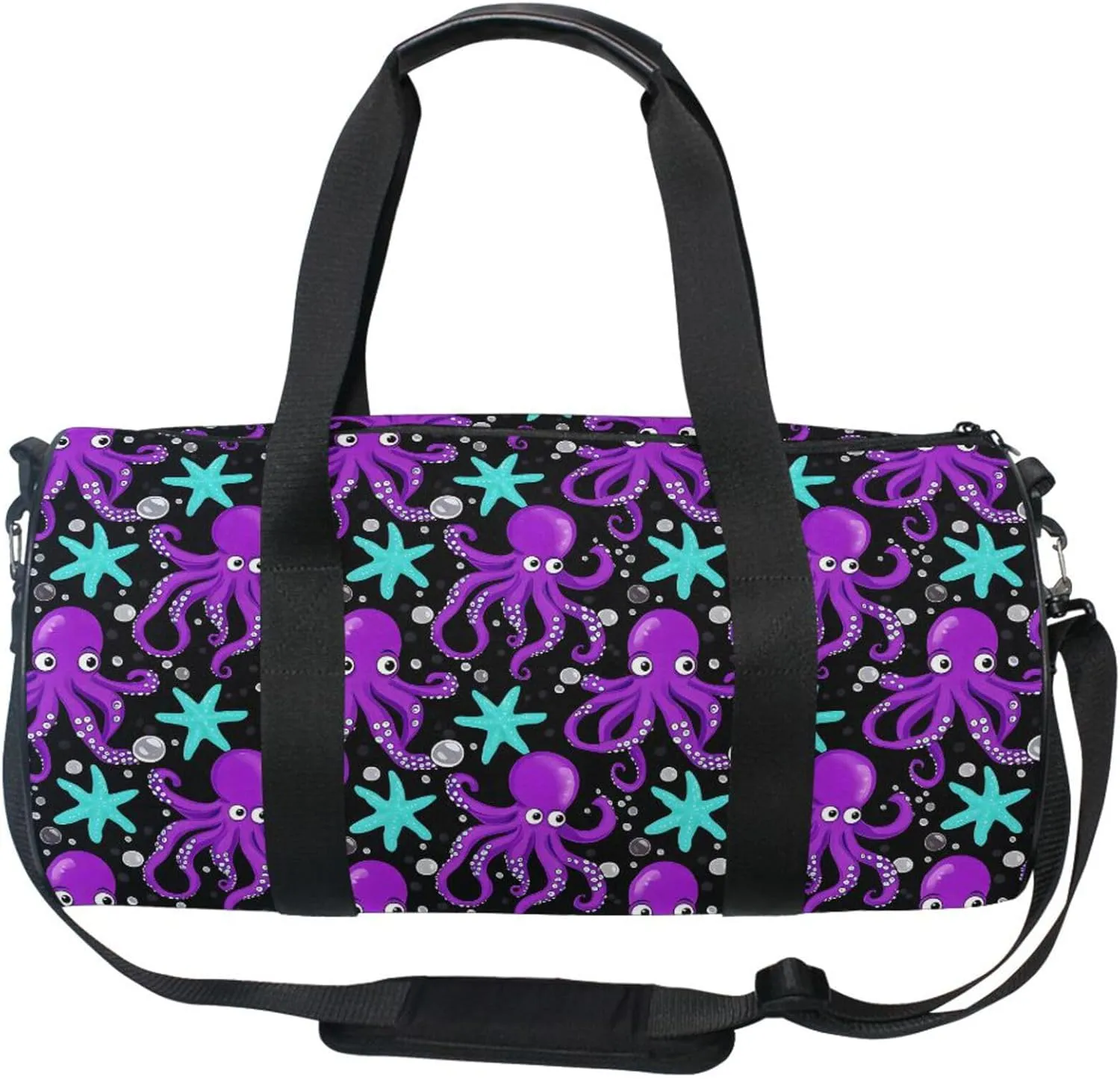 MNSRUU Sports Duffel Bags, Purple Octopus Starfish Athletic Gym Bag Overnight Workout Travel Tote Luggage for Men Women Yoga