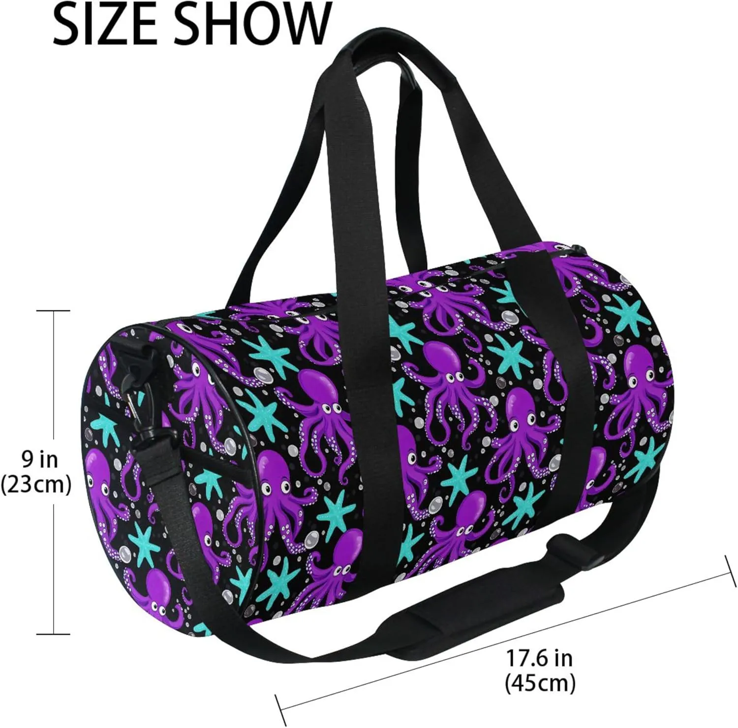 MNSRUU Sports Duffel Bags, Purple Octopus Starfish Athletic Gym Bag Overnight Workout Travel Tote Luggage for Men Women Yoga