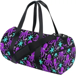 MNSRUU Sports Duffel Bags, Purple Octopus Starfish Athletic Gym Bag Overnight Workout Travel Tote Luggage for Men Women Yoga
