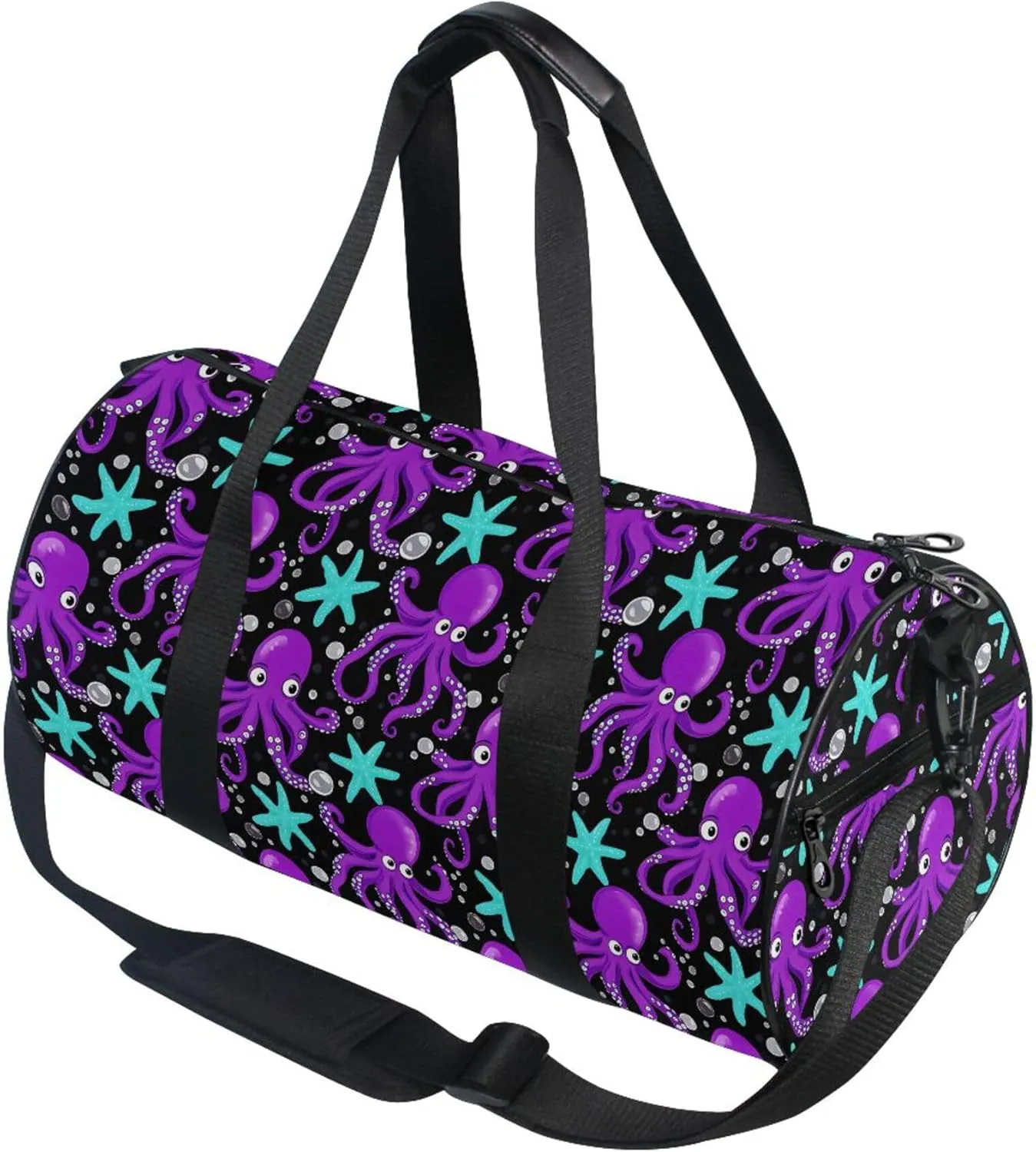 MNSRUU Sports Duffel Bags, Purple Octopus Starfish Athletic Gym Bag Overnight Workout Travel Tote Luggage for Men Women Yoga