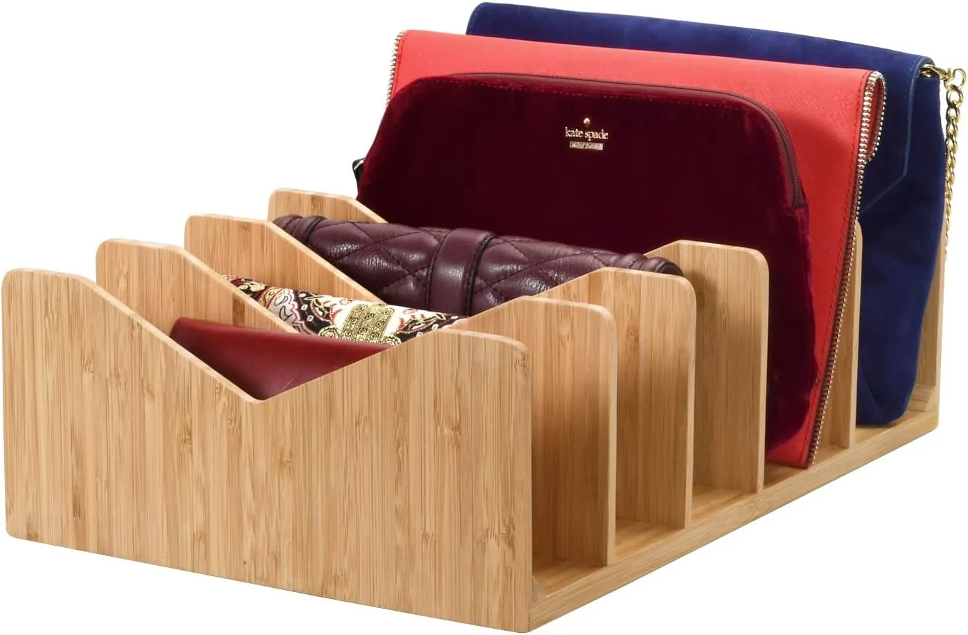 MobileVision Bamboo Purse & Wallet Organizer, Shelf Dividers for Closet or Dresser Organization and Storage, 5 dividers for clutches to mid-size handbags