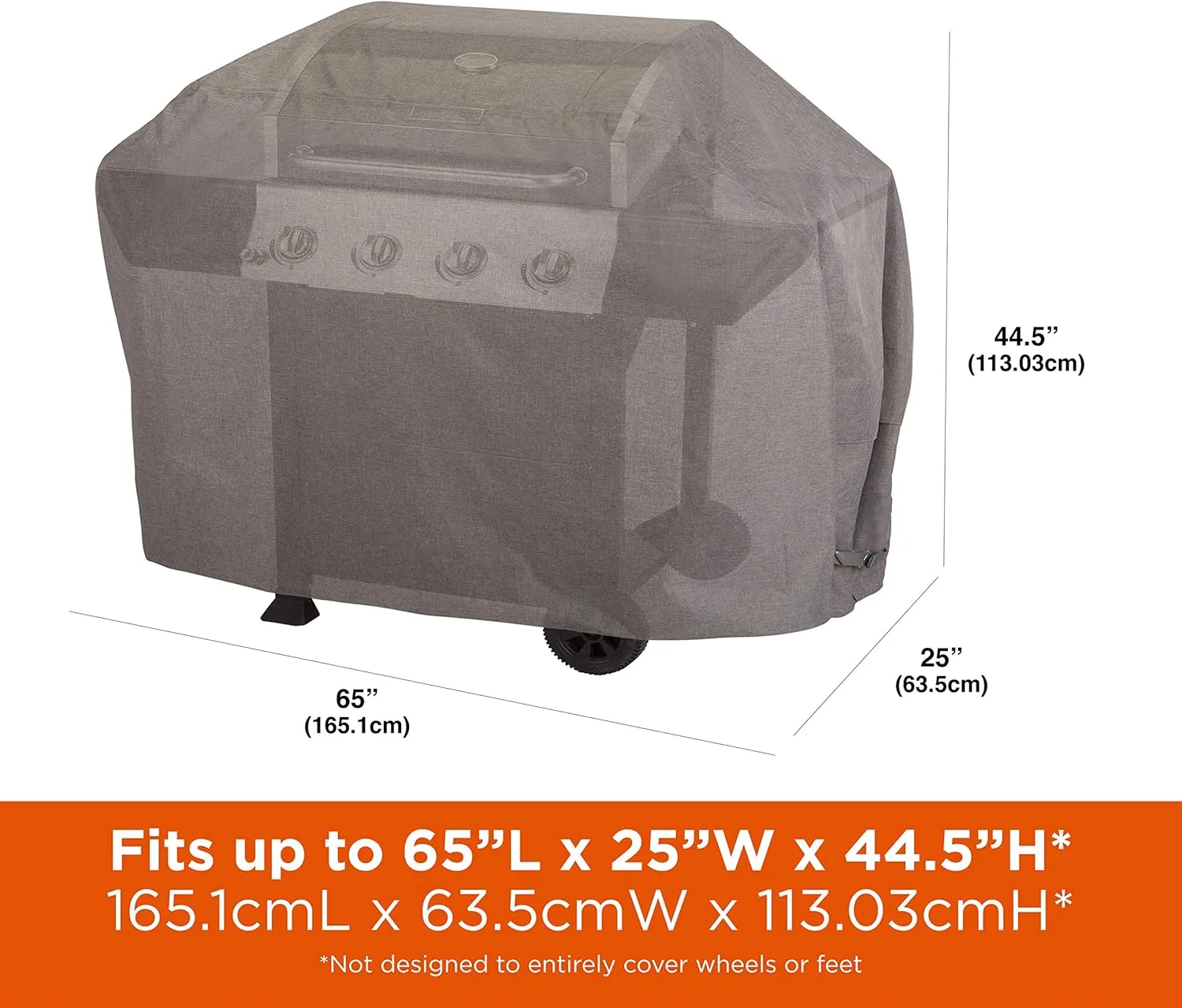 Modern Leisure 3007 Garrison Waterproof 4 Burner Grill Cover - Medium (65 W x 25 D x 44.5 H inches), Heather Grey