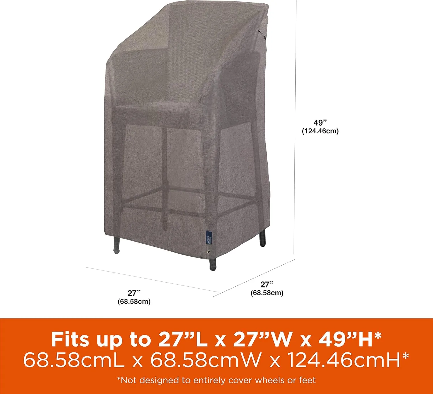 Modern Leisure Garrison Stackable/High Back Bar Chair Cover, Waterproof, 27"L x 27"W x 49"H, Granite