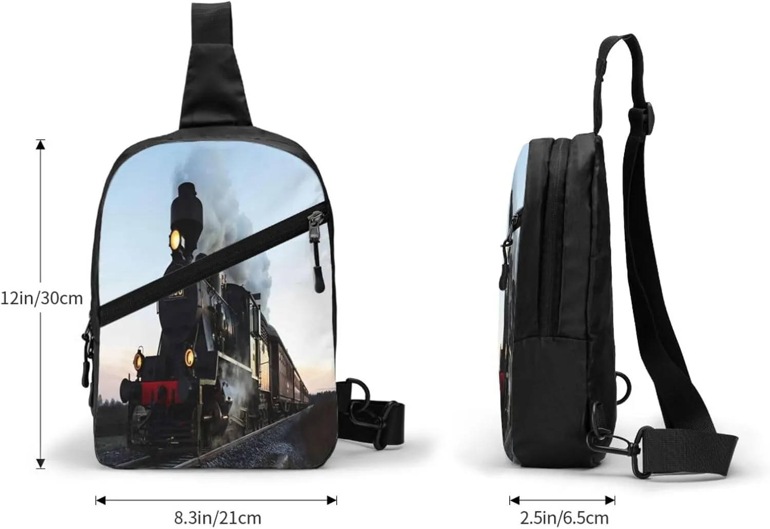 Morning Train Railroad Sling Bag for Men Women, Small Crossbody Sling Backpack Shoulder Chest Bag, Anti Theft Travel Hiking Sports