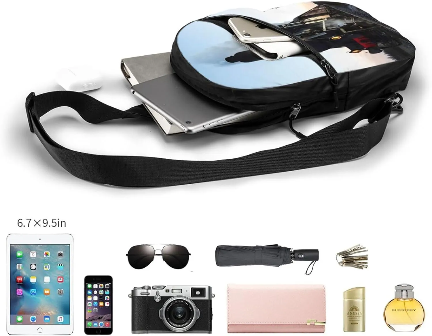 Morning Train Railroad Sling Bag for Men Women, Small Crossbody Sling Backpack Shoulder Chest Bag, Anti Theft Travel Hiking Sports