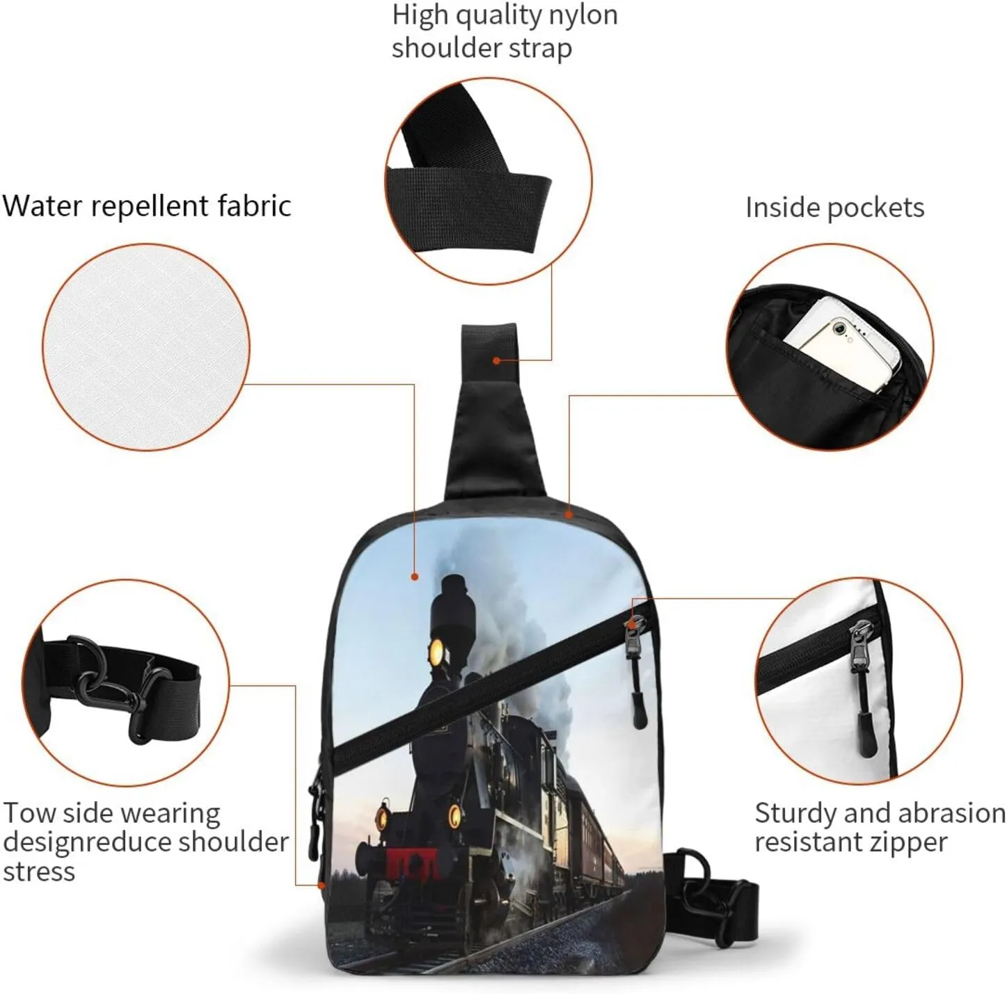 Morning Train Railroad Sling Bag for Men Women, Small Crossbody Sling Backpack Shoulder Chest Bag, Anti Theft Travel Hiking Sports