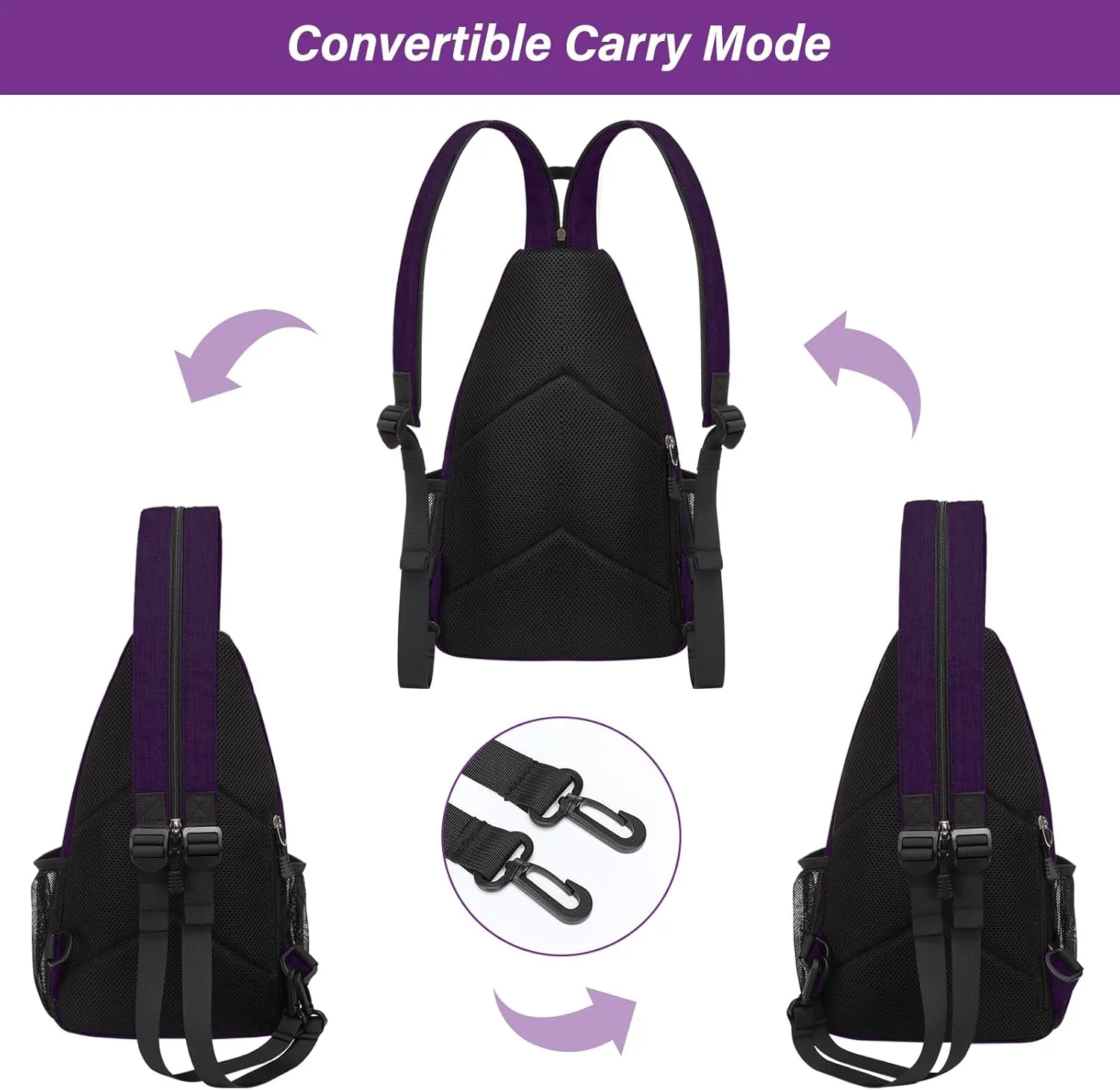 MOSISO Sling Backpack Travel Hiking Daypack, Crossbody Convertible Sling Bag with Front Pocket One Shoulder Chest Bag