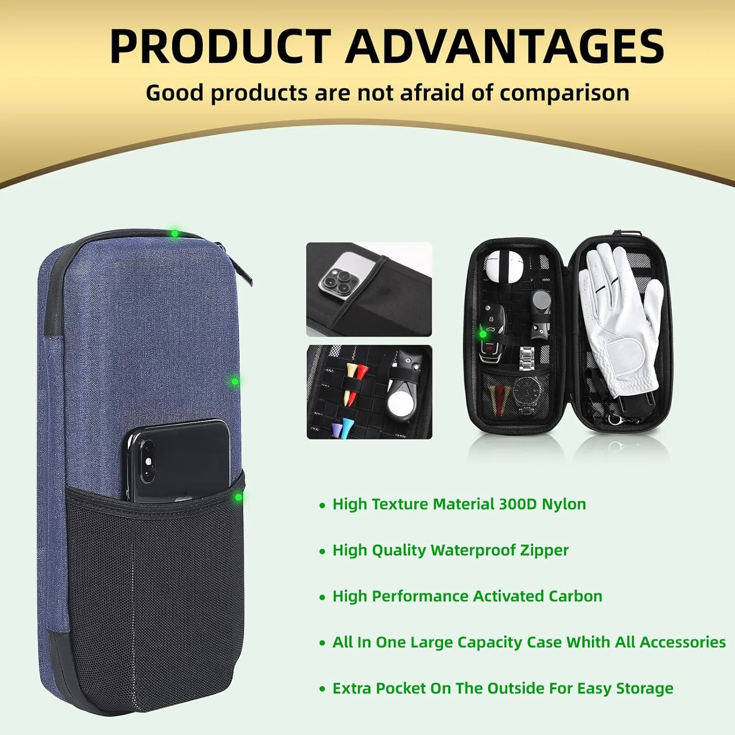MOSLA Golf Accessory Case with Golf Bag Clip for Golfers Golf Performance Gloves Holder Case for Phone, Tees, Repair Tools, Ball Markers and Golf Essentials. Removable Golf Glove Hanger