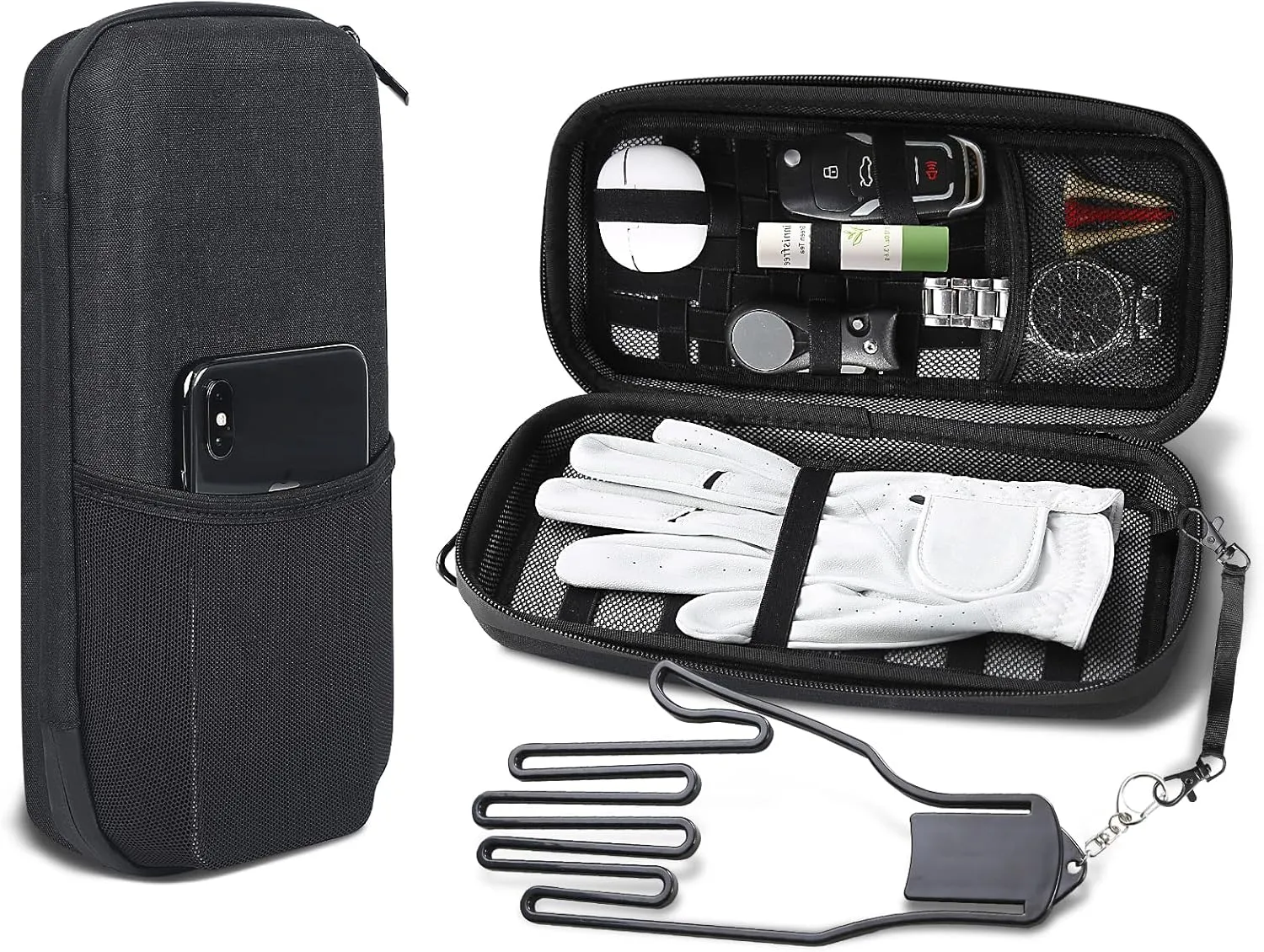 MOSLA Golf Accessory Case with Golf Bag Clip for Golfers Golf Performance Gloves Holder Case for Phone, Tees, Repair Tools, Ball Markers and Golf Essentials. Removable Golf Glove Hanger