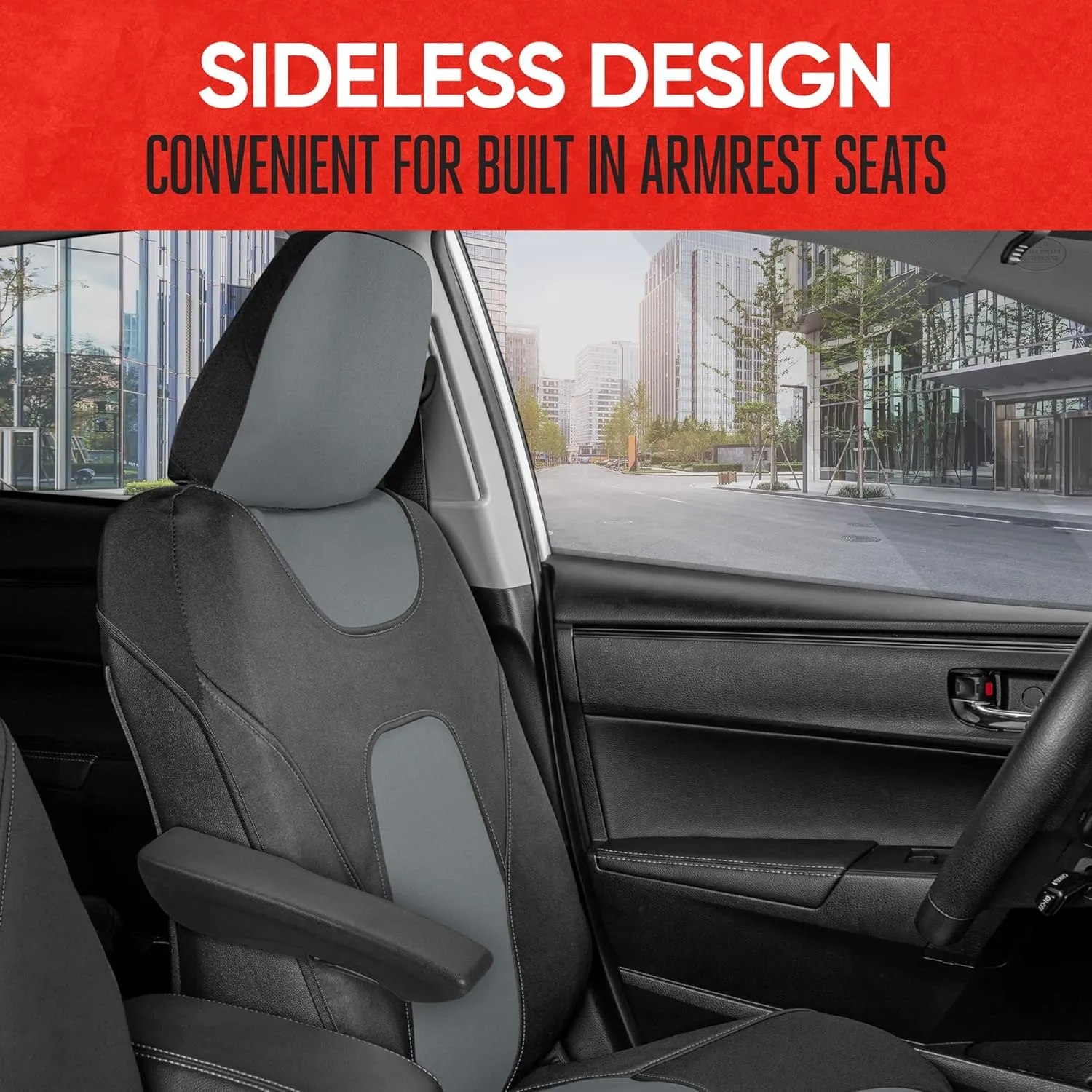 Motor Trend AquaShield Waterproof Front Seat Covers, Gray Seat Covers for Cars – Neoprene Front Car Seat Cover, SUV Seat Covers Protector - Car Interior Cover for Auto, Trucks, & Dog Owners