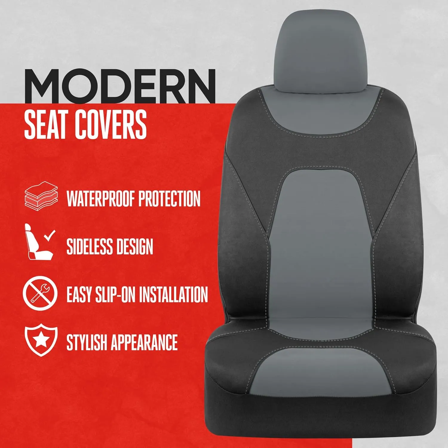 Motor Trend AquaShield Waterproof Front Seat Covers, Gray Seat Covers for Cars – Neoprene Front Car Seat Cover, SUV Seat Covers Protector - Car Interior Cover for Auto, Trucks, & Dog Owners