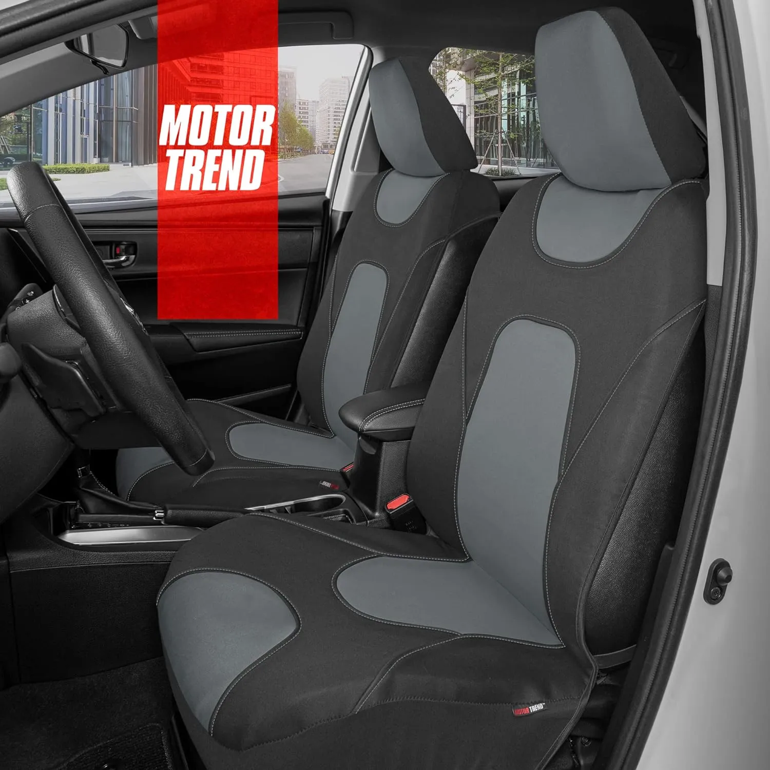 Motor Trend AquaShield Waterproof Front Seat Covers, Gray Seat Covers for Cars – Neoprene Front Car Seat Cover, SUV Seat Covers Protector - Car Interior Cover for Auto, Trucks, & Dog Owners
