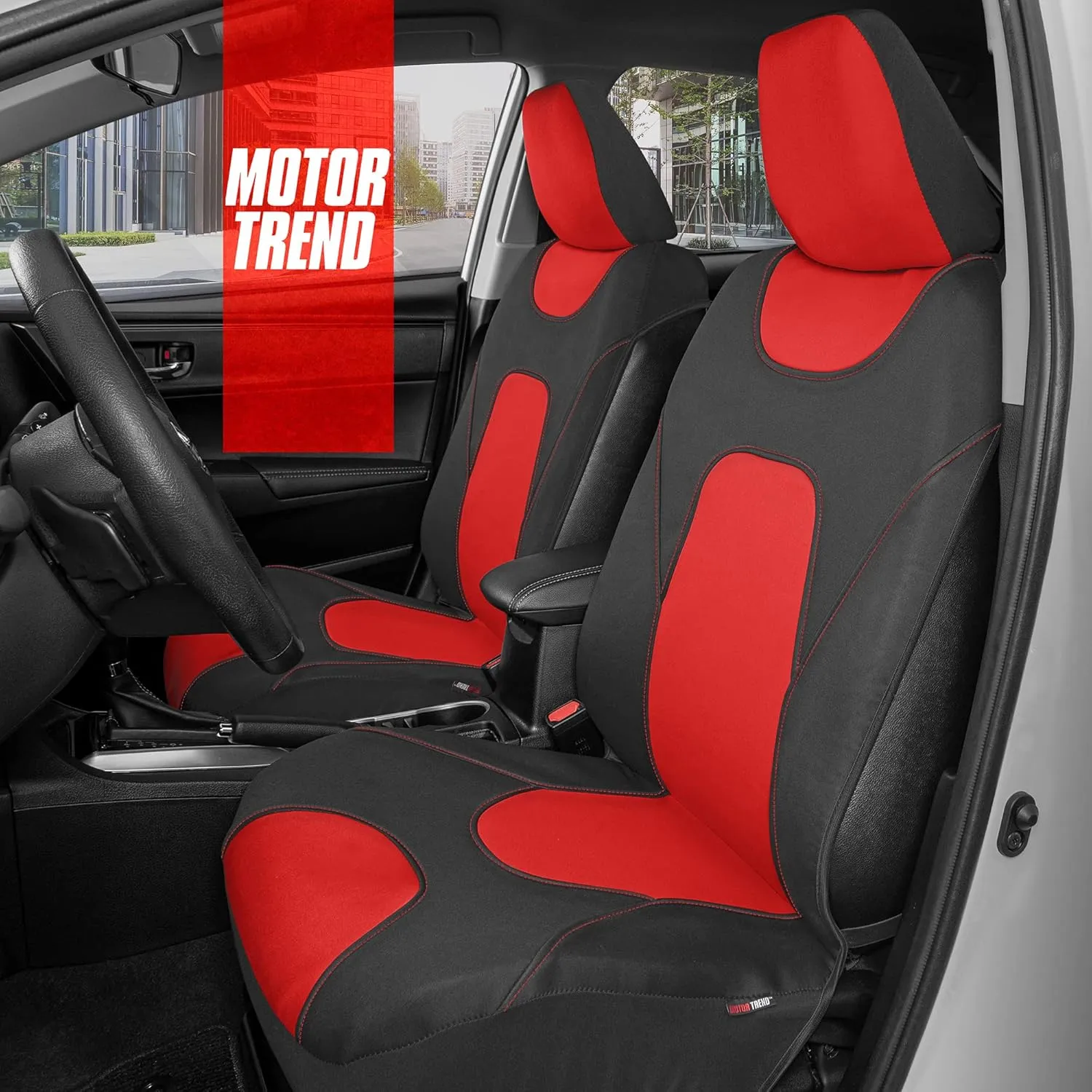 Motor Trend AquaShield Waterproof Front Seat Covers, Red Seat Covers for Cars – Neoprene Front Car Seat Cover, SUV Seat Covers Protector - Car Interior Cover for Auto, Trucks, & Dog Owners