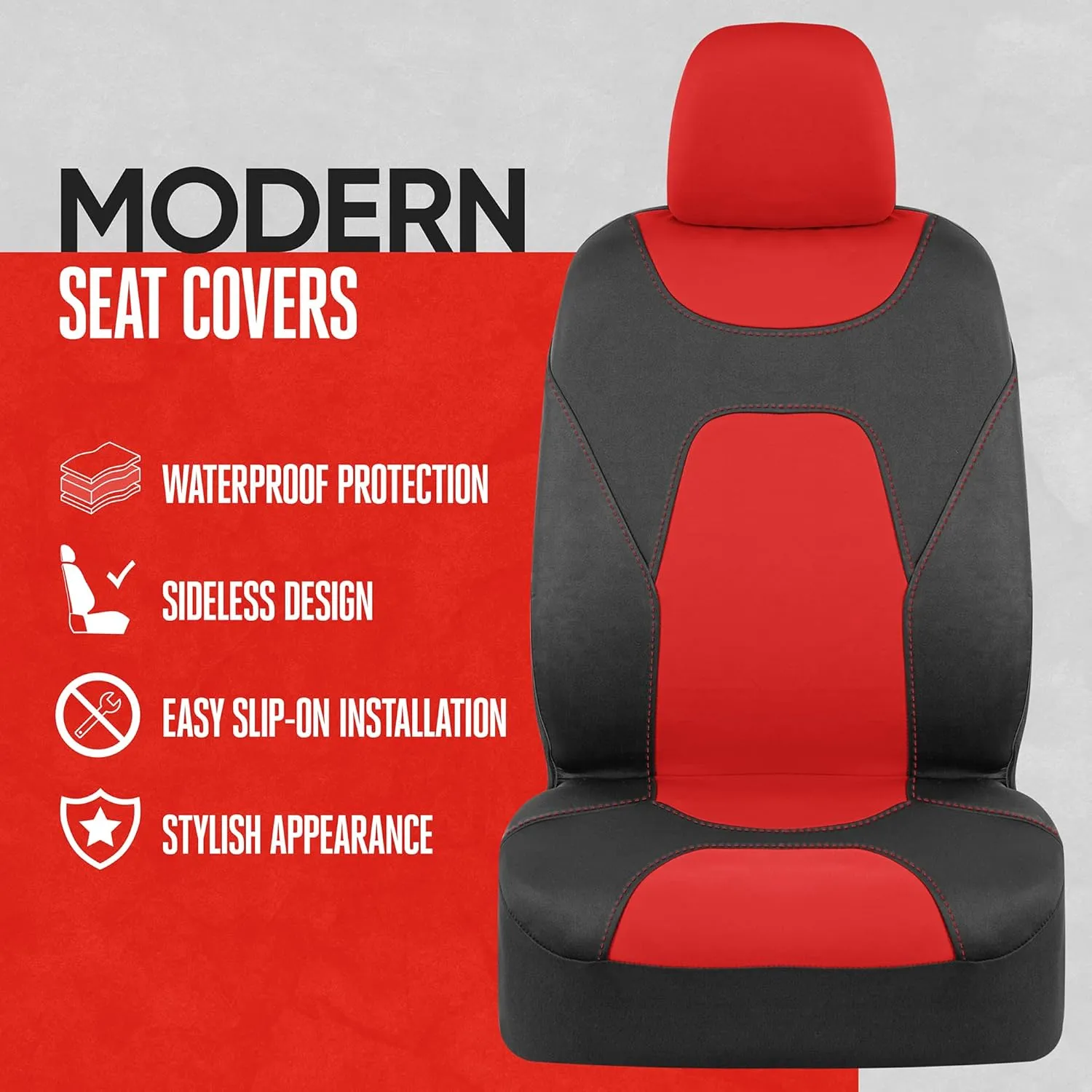 Motor Trend AquaShield Waterproof Front Seat Covers, Red Seat Covers for Cars – Neoprene Front Car Seat Cover, SUV Seat Covers Protector - Car Interior Cover for Auto, Trucks, & Dog Owners